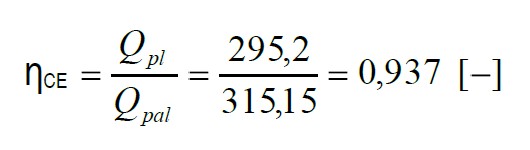 ŋCE je definována poměrem chemické energie plynu na výstupu z generátoru k energii původního paliva na vstupu do generátoru vypočteným za referenčních podmínek (0 °C, 101,325 kPa)