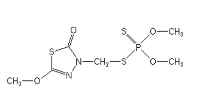 Chemická struktura pesticidu Methidathion (dostupné z: www.alanwood.net)