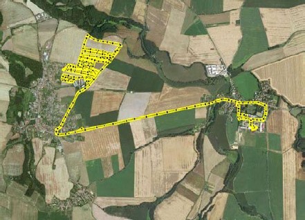 Mapa dopravních tras a přejezdů v oblasti sklizně